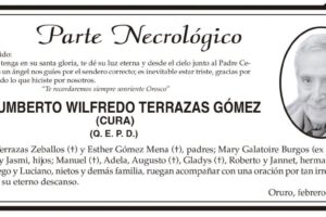 Parte Necrológico de Humberto Wilfredo Terrazas Gómez