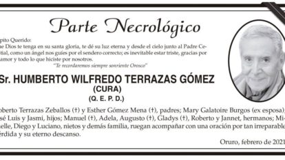 Parte Necrológico de Humberto Wilfredo Terrazas Gómez