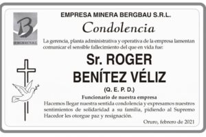 Condolencia por el fallecimiento de Roger Benítez Véliz