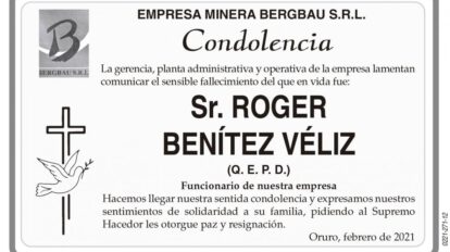 Condolencia por el fallecimiento de Roger Benítez Véliz