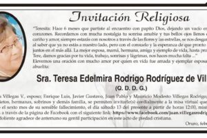 Invitación Religiosa para Sra. Teresa Edelmira Rodrigo Rodríguez de Villegas