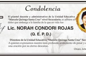 Condolencia por Lic. Norah Condori Rojas