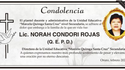Condolencia por Lic. Norah Condori Rojas