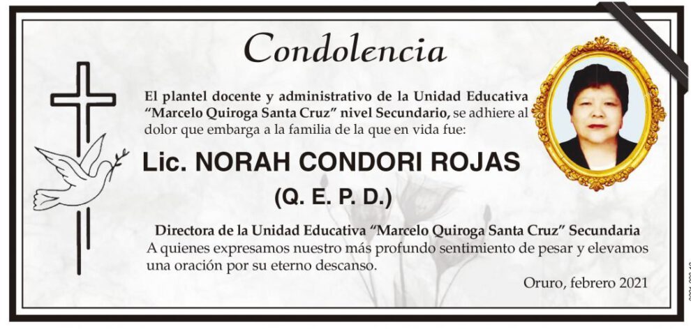 Condolencia por Lic. Norah Condori Rojas