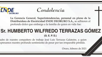 Condolencia por la pérdida de Humberto Wilfredo Terrazas Gómez