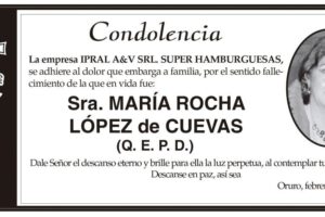 Condolencia por el fallecimiento de María Rocha López de Cuevas