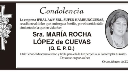 Condolencia por el fallecimiento de María Rocha López de Cuevas