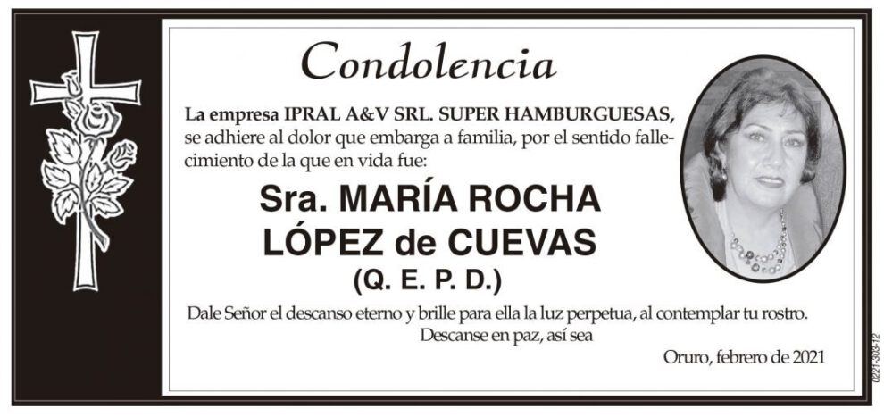 Condolencia por el fallecimiento de María Rocha López de Cuevas