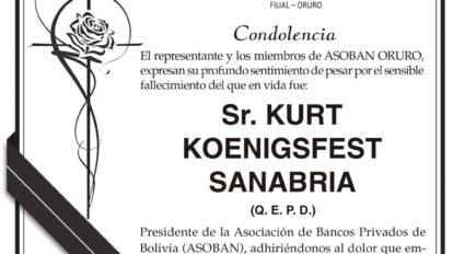 Condolencia por el fallecimiento de Kurt Koenigsfest Sanabria