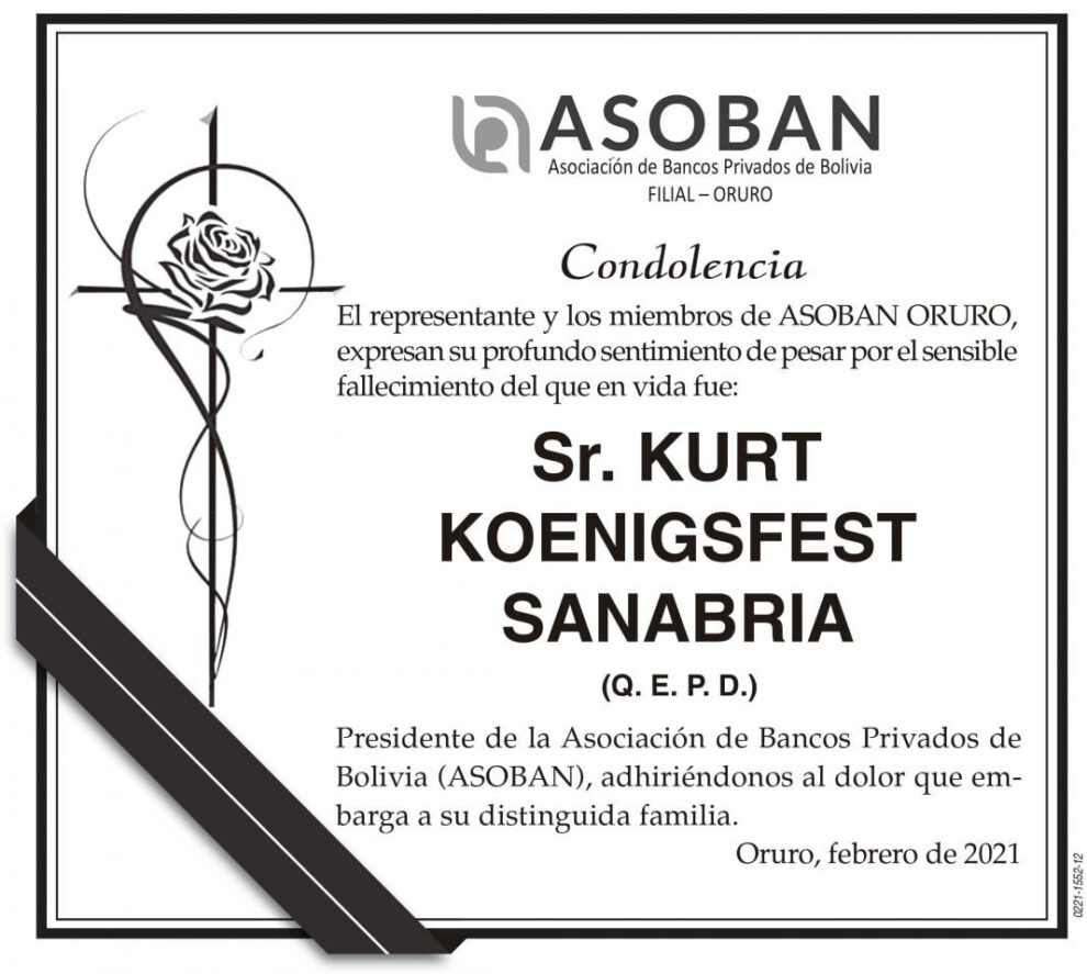 Condolencia por el fallecimiento de Kurt Koenigsfest Sanabria
