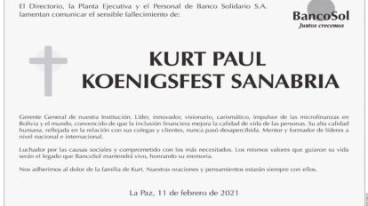 Condolencia por el fallecimiento de Kurt Koenigsfest Sanabria