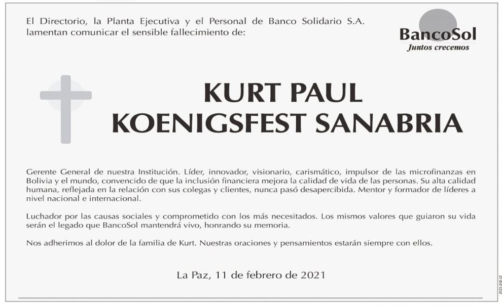 Condolencia por el fallecimiento de Kurt Koenigsfest Sanabria