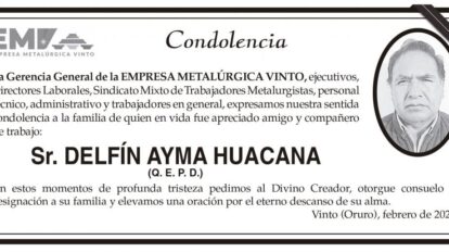 Condolencia por el fallecimiento de Delfín Ayma Huacana