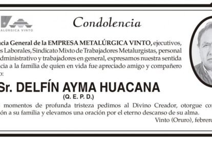 Condolencia por el fallecimiento de Delfín Ayma Huacana