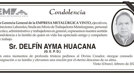 Condolencia por el fallecimiento de Delfín Ayma Huacana
