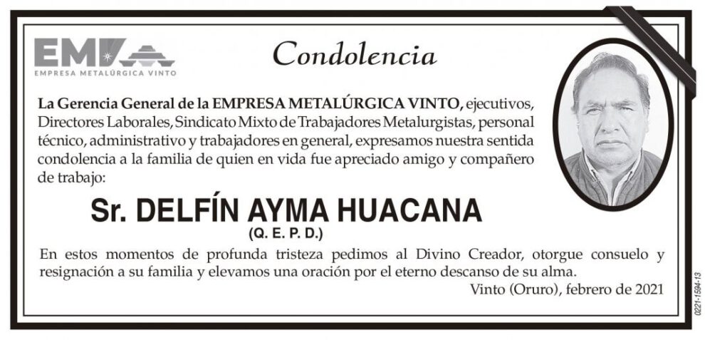 Condolencia por el fallecimiento de Delfín Ayma Huacana