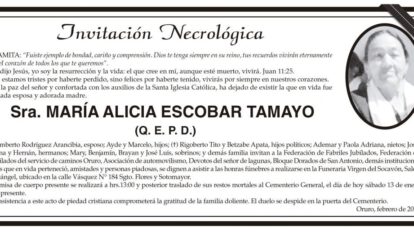 Invitación Necrológica de María Alicia Escobar Tamayo