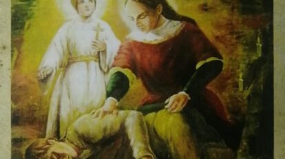 Cuadro pintado por Adrián Díaz, representación de la ayuda de la Virgen del Socavón