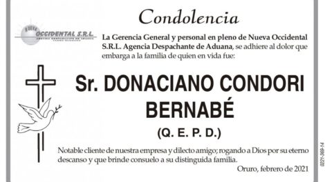 Condolencia por el fallecimiento de Donaciano Condori Bernabé