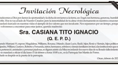 Invitación Necrológica de Casiana Tito Ignacio