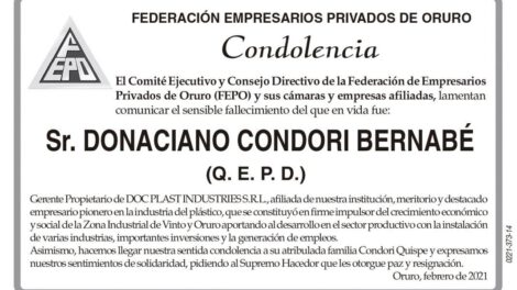 Condolencia por el fallecimiento de Donaciano Condori Bernabé