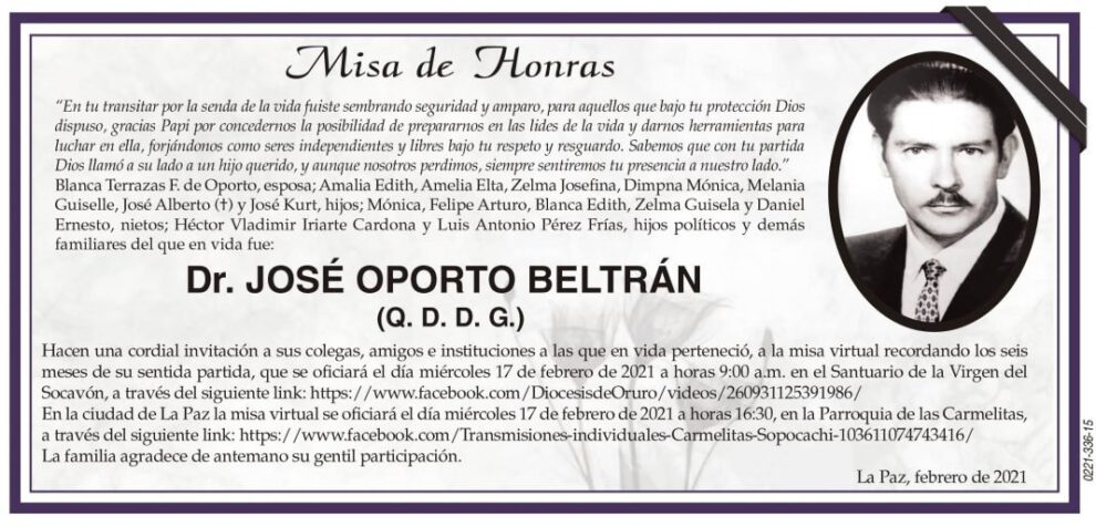 Misa de Honras Dr. José Oporto Beltrán
