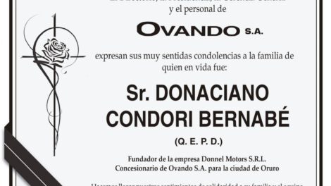 Condolencias por la muerte de Donaciano Condori Bernabé