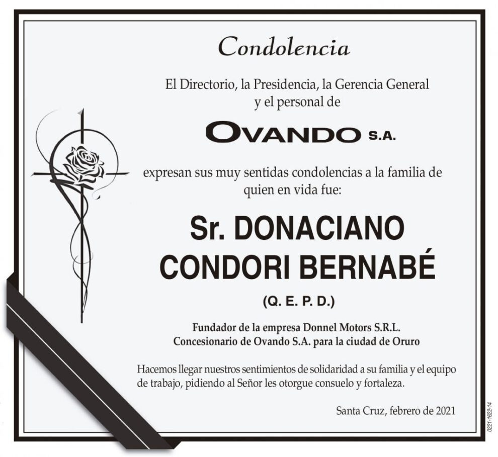 Condolencias por la muerte de Donaciano Condori Bernabé