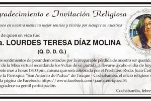 Agradecimiento e Invitación Religiosa por Lourdes Teresa Díaz Molina