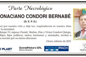 Parte Necrológico de Donaciano Condori Bernabé