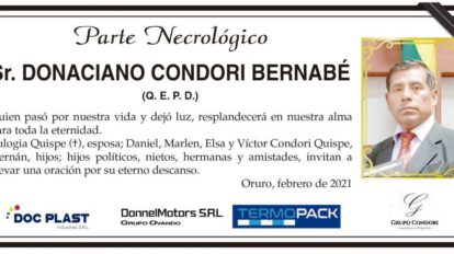 Parte Necrológico de Donaciano Condori Bernabé