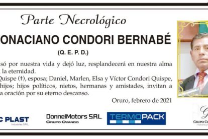 Parte Necrológico de Donaciano Condori Bernabé
