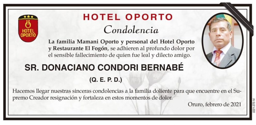 Condolencia por el fallecimiento de Donaciano Condori Bernabé