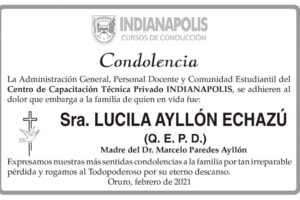 Condolencia por Lucila Ayllón Echazú