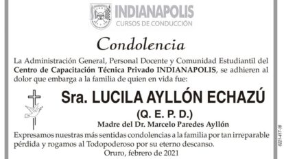 Condolencia por Lucila Ayllón Echazú