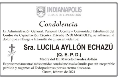 Condolencia por Lucila Ayllón Echazú