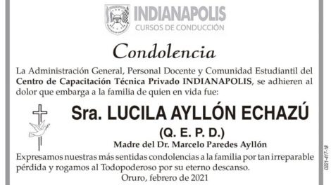 Condolencia por Lucila Ayllón Echazú
