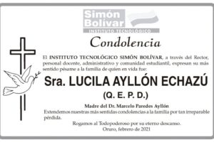 Condolencia por Lucila Ayllón Echazú