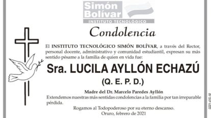 Condolencia por Lucila Ayllón Echazú