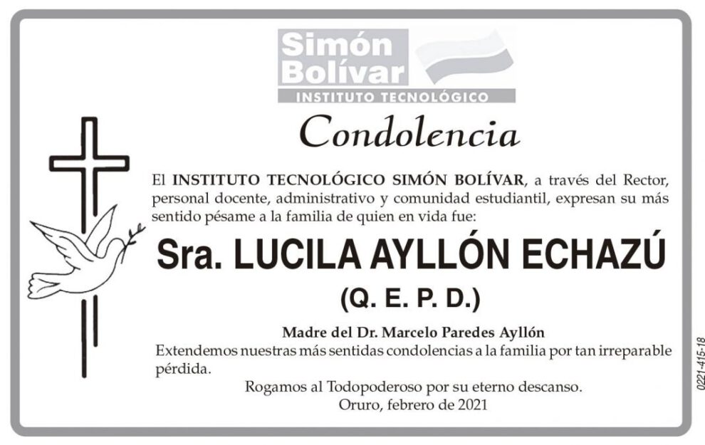 Condolencia por Lucila Ayllón Echazú