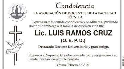 Condolencia por Lic. Luis Ramos Cruz