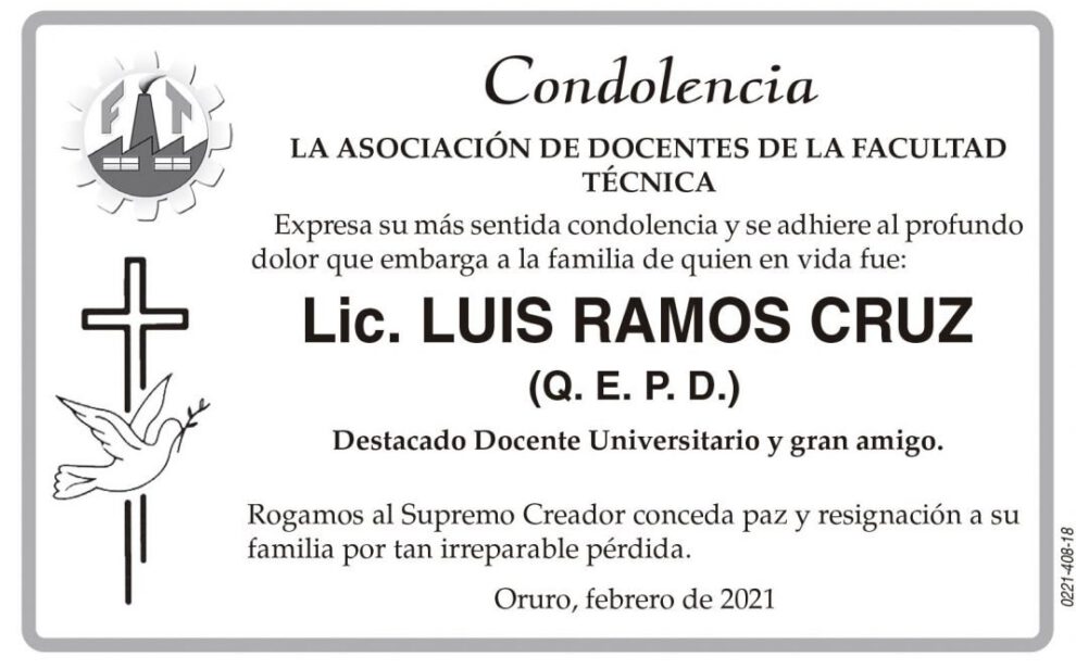 Condolencia por Lic. Luis Ramos Cruz