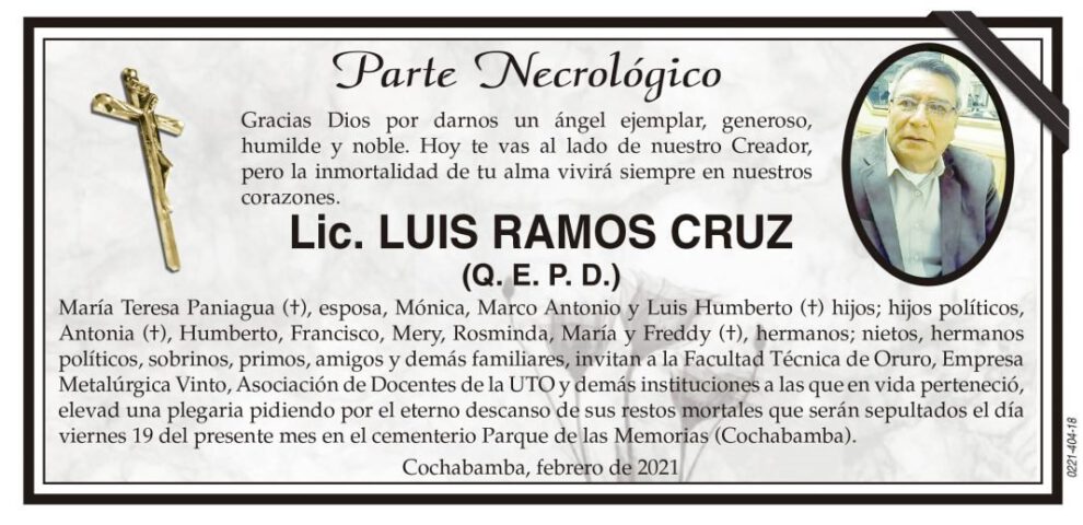 Necrológico de Lic. Luis Ramos Cruz