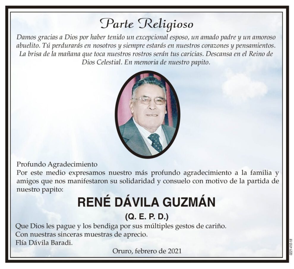 Parte Religioso de René Dávila Guzmán