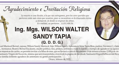 Agradecimiento e Invitación Religiosa por Wilson Walter Sandy Tapia