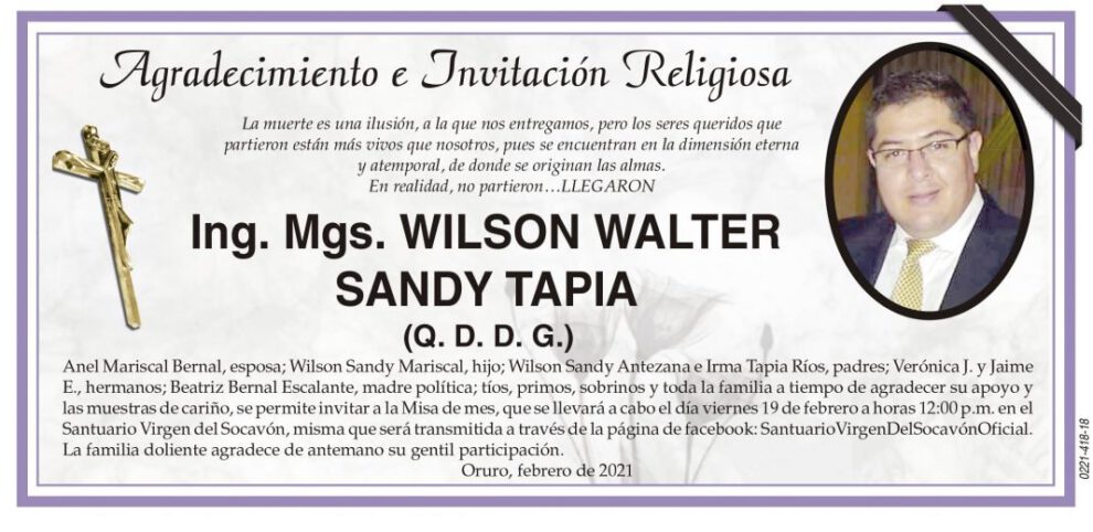 Agradecimiento e Invitación Religiosa por Wilson Walter Sandy Tapia