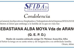 Condolencia por la Sra. Sebastiana Alba Moya