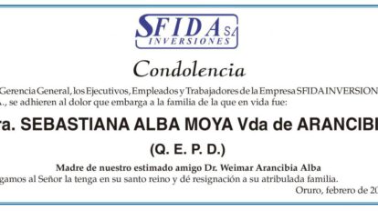 Condolencia por la Sra. Sebastiana Alba Moya