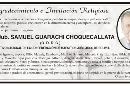 Agradecimiento e Invitación Religiosa por Samuel Guarachi Choquecallata