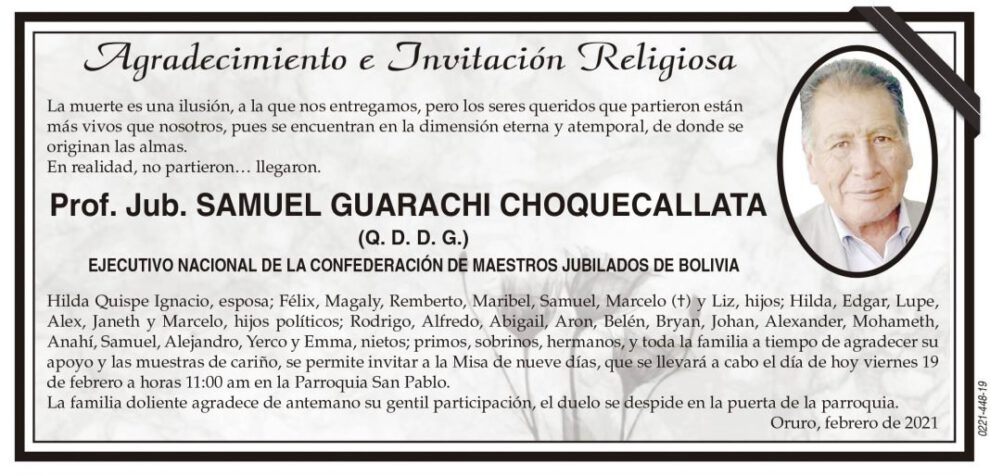 Agradecimiento e Invitación Religiosa por Samuel Guarachi Choquecallata
